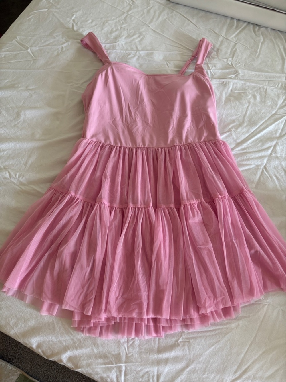 Soothfeel Pink Tiered Tulle Athletic Sundress